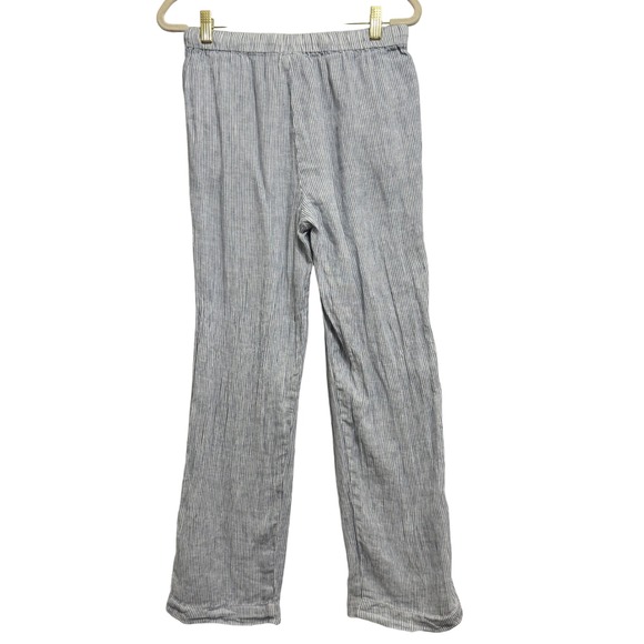 Quince Linen Wide Leg Pants XS Blue White Stripe Drawstring - Picture 3 of 9
